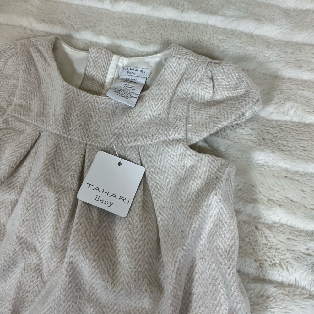 NWOT TAHARI Baby 24M Neutral Beige Tone Fall Spring Chevron Preppy City Dress